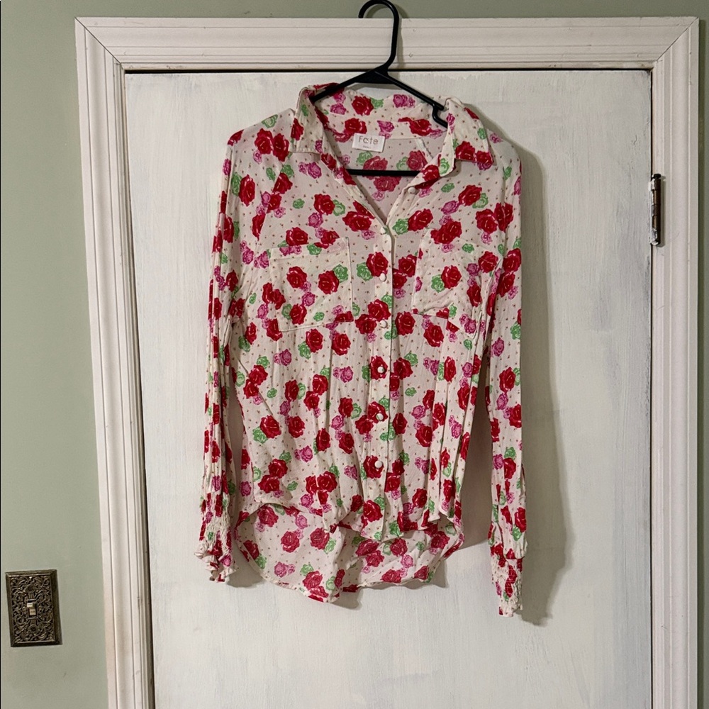 Fate Red and Green Floral Button-Down Shirt